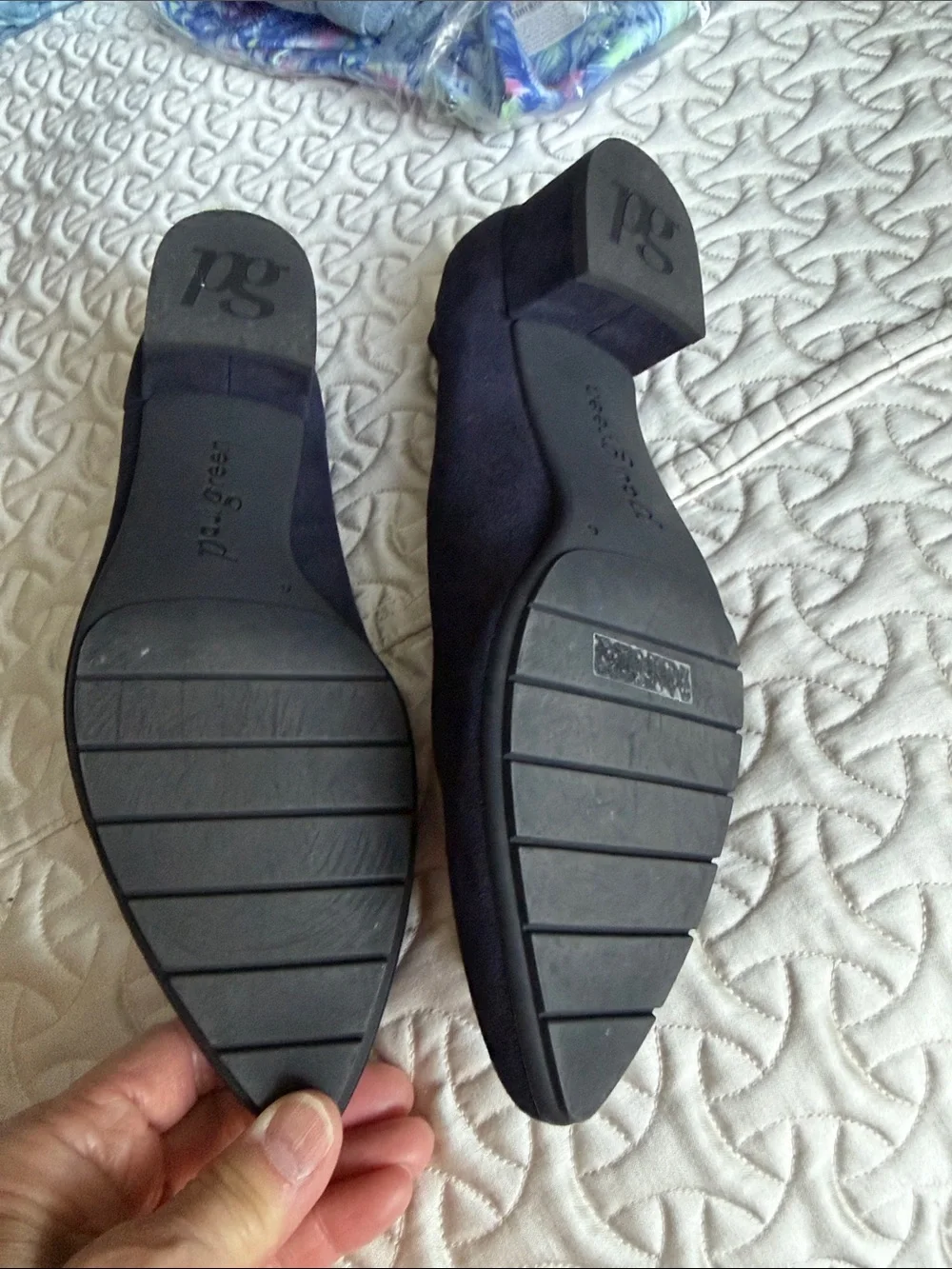 Paul Green Navy Suede Pointed-Toe Block Pump
